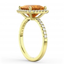 Princess Cut Halo Citrine & Diamond Engagement Ring 14K Yellow Gold 3.47ct