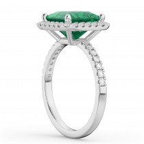 Princess Cut Halo Emerald & Diamond Engagement Ring 14K White Gold 3.57ct