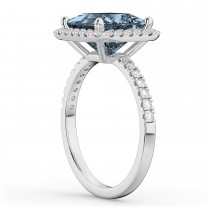 Princess Cut Halo Gray Spinel & Diamond Engagement Ring 14K White Gold 3.47ct