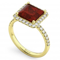 Princess Cut Halo Garnet & Diamond Engagement Ring 14K Yellow Gold 3.47ct