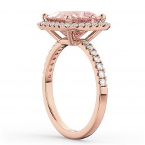 Princess Cut Halo Morganite & Diamond Engagement Ring 14K Rose Gold 3.47ct