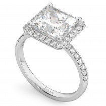 Princess Cut Halo Moissanite & Diamond Engagement Ring 14K White Gold 3.35ct