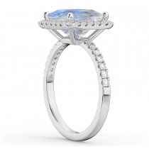 Princess Cut Halo Moonstone & Diamond Engagement Ring 14K White Gold 3.47ct
