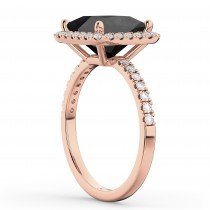 Princess Cut Halo Black Onyx & Diamond Engagement Ring 14K Rose Gold 3.47ct