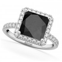 Princess Cut Halo Black Onyx & Diamond Engagement Ring 14K White Gold 3.47ct
