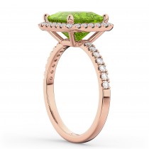 Princess Cut Halo Peridot & Diamond Engagement Ring 14K Rose Gold 3.47ct