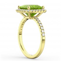 Princess Cut Halo Peridot & Diamond Engagement Ring 14K Yellow Gold 3.47ct