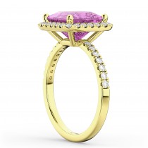 Princess Cut Halo Pink Sapphire & Diamond Engagement Ring 14K Yellow Gold 3.47ct
