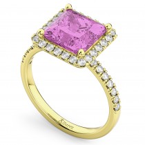 Princess Cut Halo Pink Sapphire & Diamond Engagement Ring 14K Yellow Gold 3.47ct