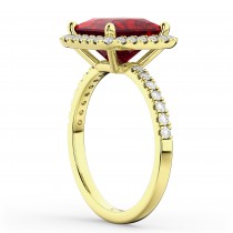 Princess Cut Halo Ruby & Diamond Engagement Ring 14K Yellow Gold 3.47ct