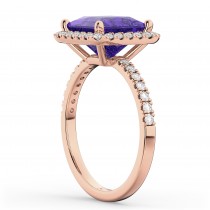 Princess Cut Halo Tanzanite & Diamond Engagement Ring 14K Rose Gold 3.47ct