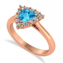 Diamond & Blue Topaz Trillion Cut Ring 14k Rose Gold (1.6ct)