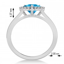 Diamond & Blue Topaz Trillion Cut Ring 14k White Gold (1.6ct)
