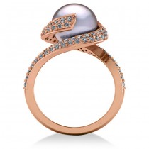 Pearl & Diamond Swirl Engagement Ring 14k Rose Gold 10mm (0.96ct)