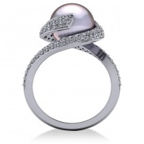 Pearl & Diamond Swirl Engagement Ring 14k White Gold 10mm (0.96ct)
