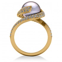 Pearl & Diamond Swirl Engagement Ring 14k Yellow Gold 10mm (0.96ct)