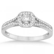 Square Halo Engagement Ring & Wedding Band Set 14k White Gold 0.40ct