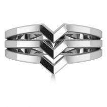 Triple Row Chevron Ladies Fashion Ring Plain Metal 14k White Gold