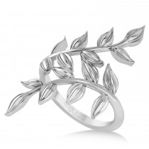 Olive Leaf Vine Plain Metal Fashion Ring 14k White Gold