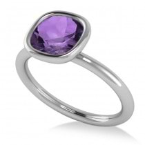 Cushion Cut Amethyst Solitaire Engagement Ring 14k White Gold (1.90ct)