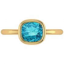 Cushion Cut Blue Diamond Solitaire Engagement Ring 14k Yellow Gold (1.40ct)