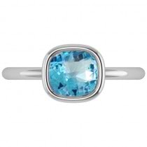 Cushion Cut Blue Topaz Solitaire Engagement Ring 14k White Gold (1.90ct)