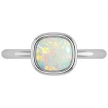 Cushion Cut Opal Solitaire Engagement Ring 14k White Gold (1.90ct)