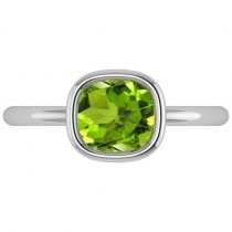 Cushion Cut Peridot Solitaire Engagement Ring 14k White Gold (1.90ct)