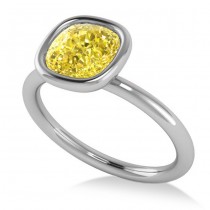 Cushion Cut Yellow Diamond Solitaire Engagement Ring 14k White Gold (1.40ct)