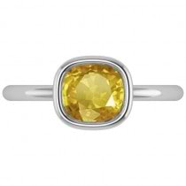 Cushion Cut Yellow Sapphire Solitaire Engagement Ring 14k White Gold (1.90ct)