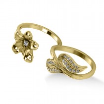 Diamond Floral Leaf Two Finger Ring 14k Yellow Gold (0.28ct)