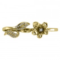 Diamond Floral Leaf Two Finger Ring 14k Yellow Gold (0.28ct)