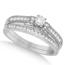 Three Stone Diamond Engagement Ring & Band Set 14k White Gold 0.52ct