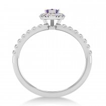Pear Amethyst & Diamond Halo Engagement Ring 14k White Gold (0.63ct)