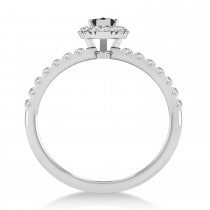 Pear Black & White Diamond Halo Engagement Ring 14k White Gold (0.63ct)