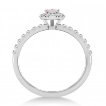 Pear Morganite & Diamond Halo Engagement Ring 14k White Gold (0.63ct)