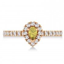 Pear Yellow & White Diamond Halo Engagement Ring 14k Rose Gold (0.63ct)