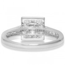 Square Halo Diamond Engagement Ring & Band Bridal Set 14K W. Gold 0.53ct