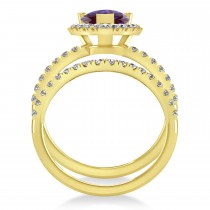 Lab Alexandrite & Diamonds Pear-Cut Halo Bridal Set 14K Yellow Gold (2.48ct)