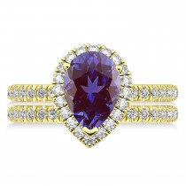 Lab Alexandrite & Diamonds Pear-Cut Halo Bridal Set 14K Yellow Gold (2.48ct)