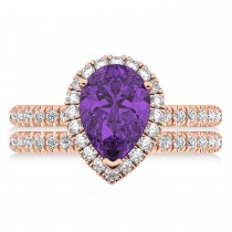 Amethyst & Diamonds Pear-Cut Halo Bridal Set 14K Rose Gold (2.48ct)