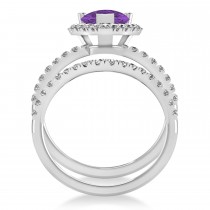 Amethyst & Diamonds Pear-Cut Halo Bridal Set 14K White Gold (2.48ct)
