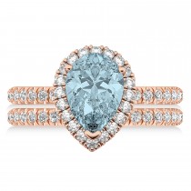 Aquamarine & Diamonds Pear-Cut Halo Bridal Set 14K Rose Gold (2.63ct)