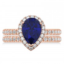 Lab Blue Sapphire & Lab Grown Diamonds Pear-Cut Halo Bridal Set 14K Rose Gold (3.28ct)
