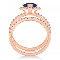 Blue Sapphire & Diamonds Pear-Cut Halo Bridal Set 14K Rose Gold (3.28ct)