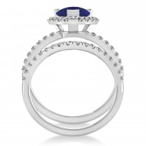 Lab Blue Sapphire & Lab Grown Diamonds Pear-Cut Halo Bridal Set 14K White Gold (3.28ct)