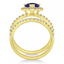 Lab Blue Sapphire & Lab Grown Diamonds Pear-Cut Halo Bridal Set 14K Yellow Gold (3.28ct)