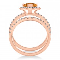 Citrine & Diamonds Pear-Cut Halo Bridal Set 14K Rose Gold (2.48ct)
