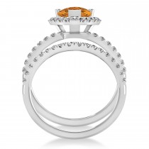 Citrine & Diamonds Pear-Cut Halo Bridal Set 14K White Gold (2.48ct)