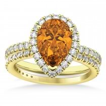 Citrine & Diamonds Pear-Cut Halo Bridal Set 14K Yellow Gold (2.48ct)